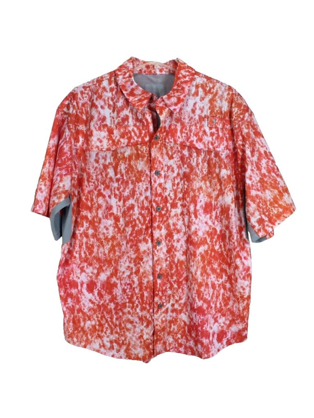 Reel Legends Mariner II Shirt Mens Sz L Orange White Short Sleeve Vented Collar